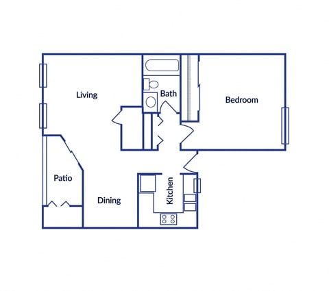 Floor plan for 1 bed, 1 bath, 710 sqft